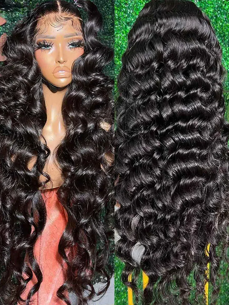 Бразильские свободные парики с глубокими волнами 13x4 Прозрачные парики из натуральных волос на кружеве, предварительно сорванные, глубокие вьющиеся парики с фронтальной частью шнурка, синтетические для женщин