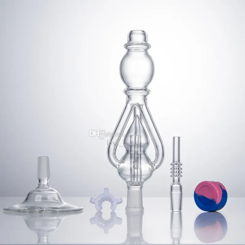 CSYC NC059 Dab Rig Bong in vetro Tubi Bubbler Base di supporto 14mm Titanio Quarzo Ceramica Chiodo Silicone Jar Dabber Strumento Triplo riciclo Acqua Perc Pipa da fumo