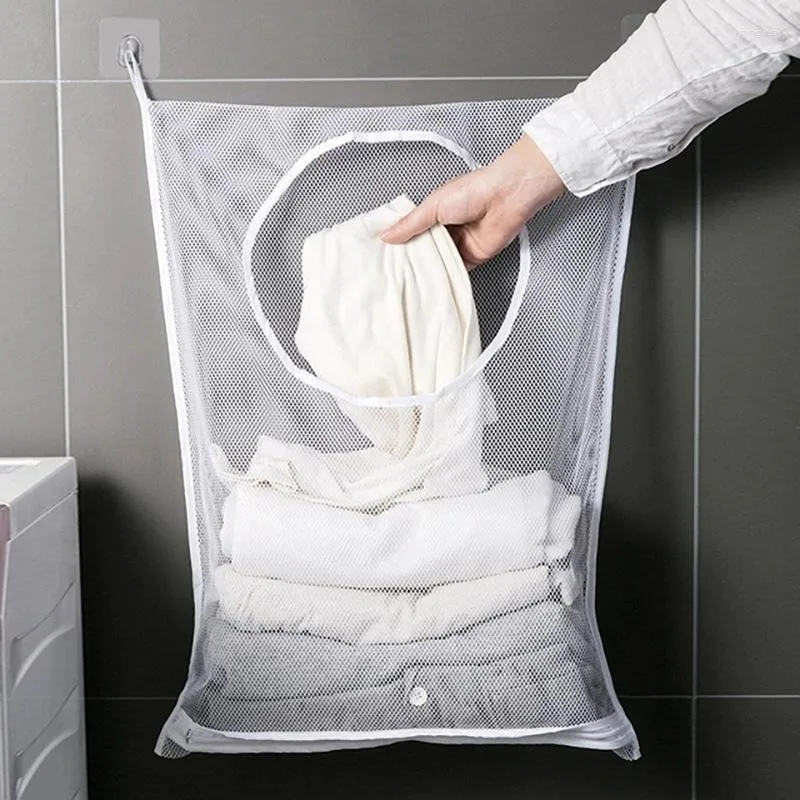 Мешки для белья, сумка для хранения грязной одежды, настенная большая вместительная прозрачная видимая складная сетчатая корзина для одежды в ванной, подвесная корзина
