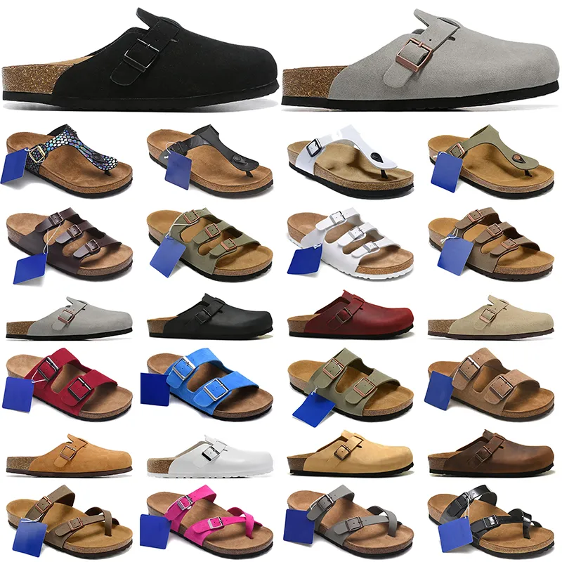 Designer tofflor män kvinnor flip flops spänne täppar mocka läder boston arizona glider tofflor vit svart kausal sandal tofflare