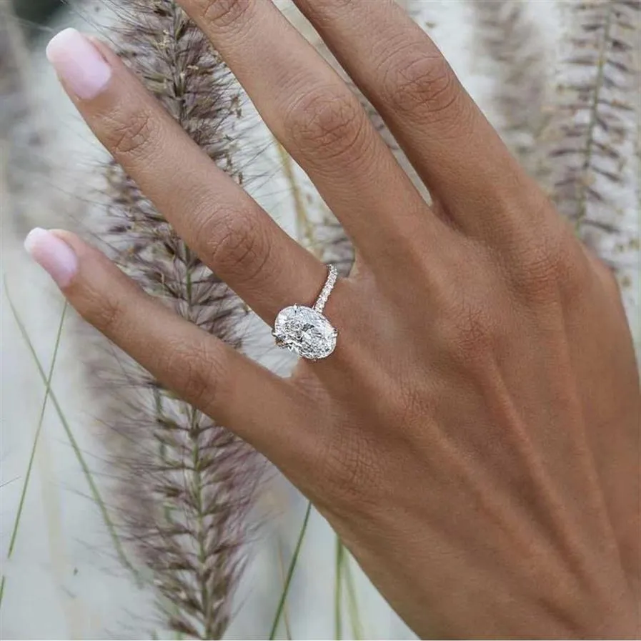 Anillos de boda de Plata de Ley 925, anillos de diamantes de imitación de corte ovalado de lujo para mujer, joyería de compromiso Anel335t