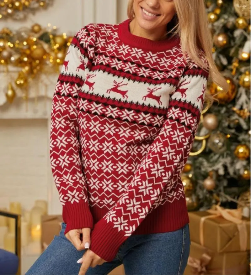 Dames Truien Pullover Top Kerstlook 2023 Winter Dames Kerstmis Jacquard Gebreide kleding Lange mouw O-hals Informeel Zacht Trui Warm Dikker