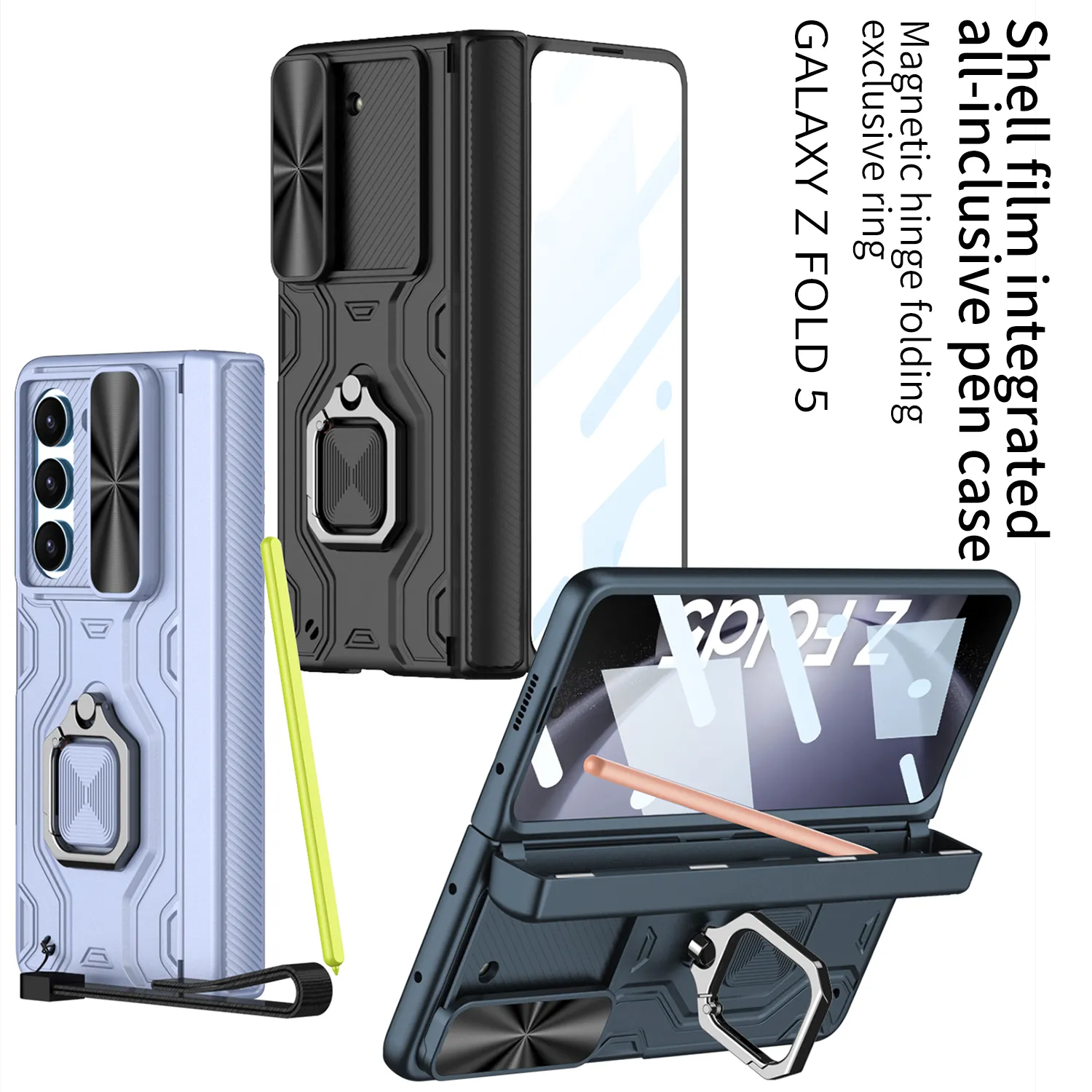 Étui magnétique pour Samsung Galaxy Z Fold 5, boîte à stylos, anneau de Protection, charnière, Film en verre, couverture d'écran