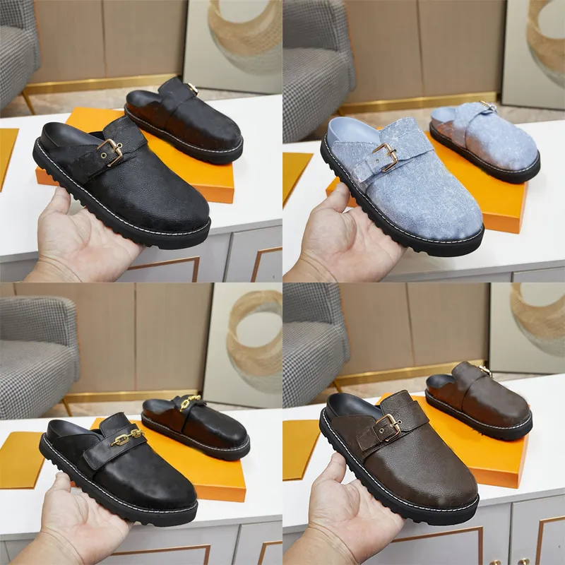 Pantofola di design Accoglienti sandali piatti Pelle di vitello Ciabatte Zoccoli Denim Stampa di lettere Comfort Scarpe casual Piattaforma Lusso Facile Sandalo moda donna soffici graffi di scarpe 41