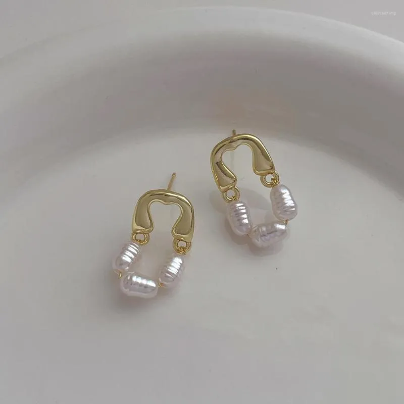 Boucles d'oreilles pendantes Minar exquis 14K plaqué or cuivre irrégulier perle d'eau douce métal gland brin goutte pour femmes bijoux