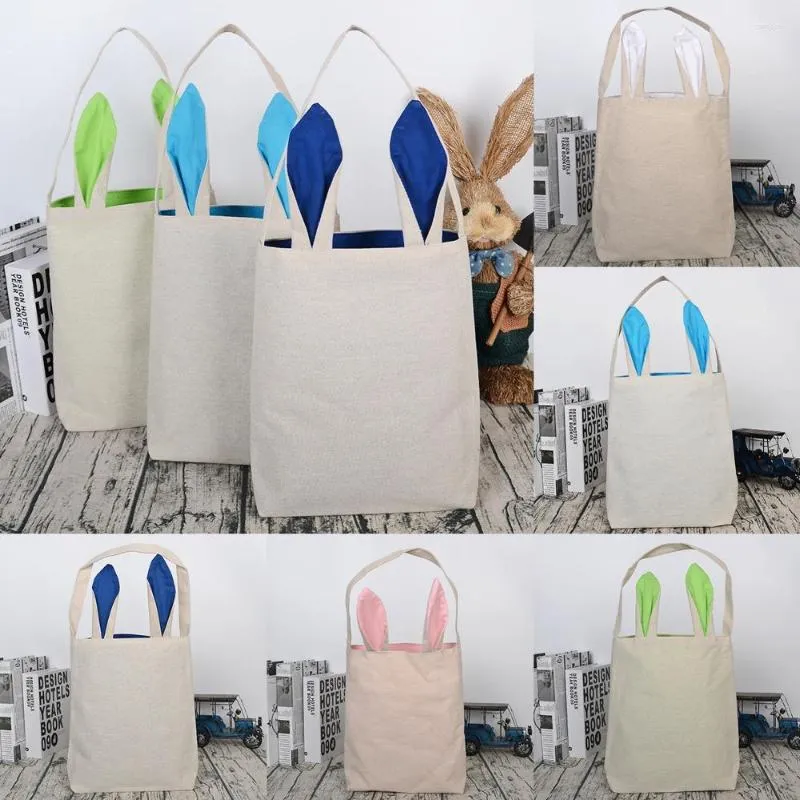 Present Wrap 10 Pack Linen Easter Bags Dual Layer Diy Tote Jute Treat Packing Cotton Ear Bag For Party Gifts Decor Supplies