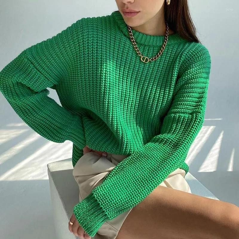 Kvinnors tröjor Vintern stickad kläder grundläggande varm vintage grön stickad baggy tjock pullover tröja solid 2023 chic streetwear
