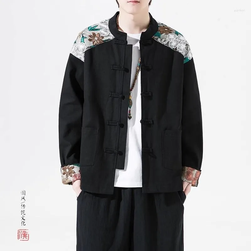 Vestes pour hommes Veste brodée de style traditionnel chinois Tang Taille ample Printemps et automne Vêtements asiatiques décontractés