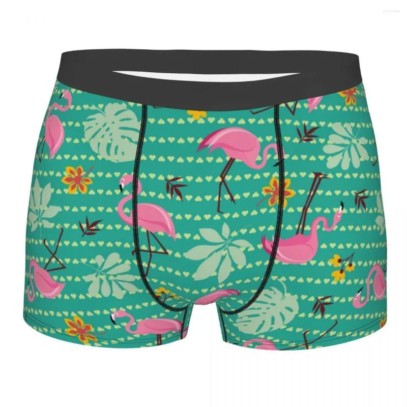 Mutande Uomo Fenicotteri rosa e foglie di palma tropicali Boxer Slip Pantaloncini Mutandine Intimo traspirante Novità maschile S-XXL