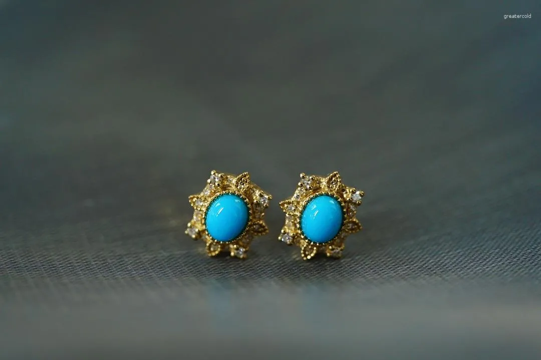 Studörhängen JHY711 Solid 18K Gold Nature Blue Turquoise 10.1 9.1mm Studs For Women Fine Jewelry Birthday Presents