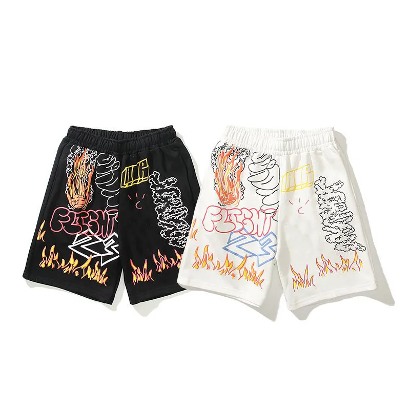 Mäns shorts design shorts flamma graffiti casual mode lösa sportbyxor runt om i världen