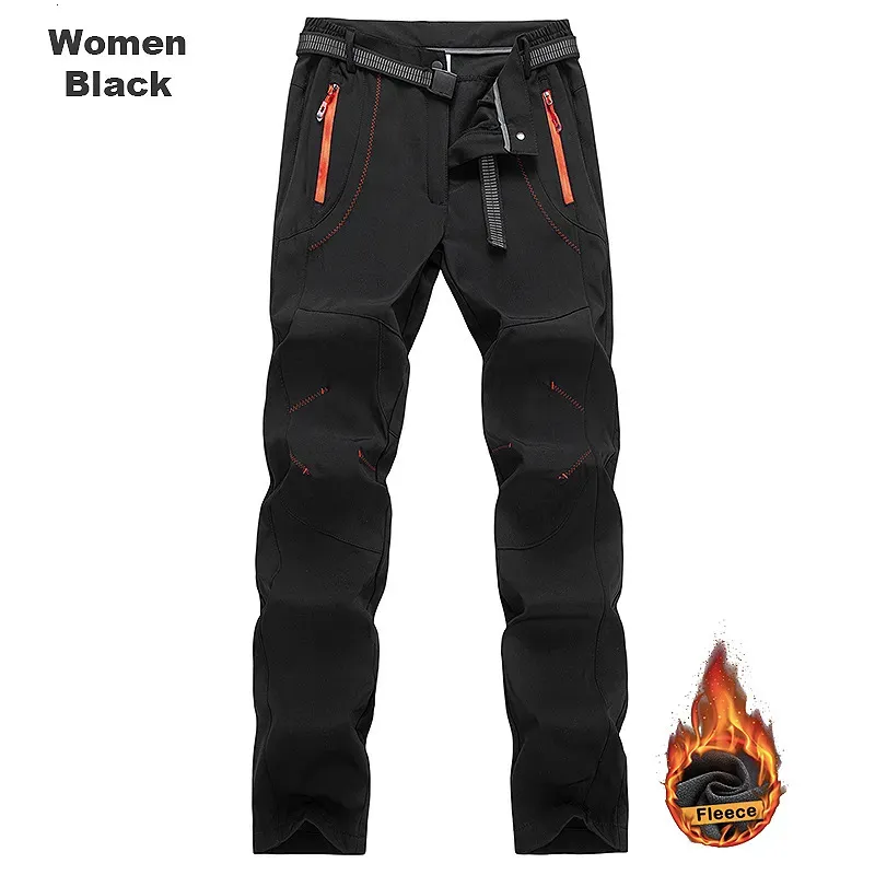 Women Thick Warm Fleece Softshell Pants Fishing Camping Hiking Skiing Pants  Waterproof Windproof Pants Size M (Black) 