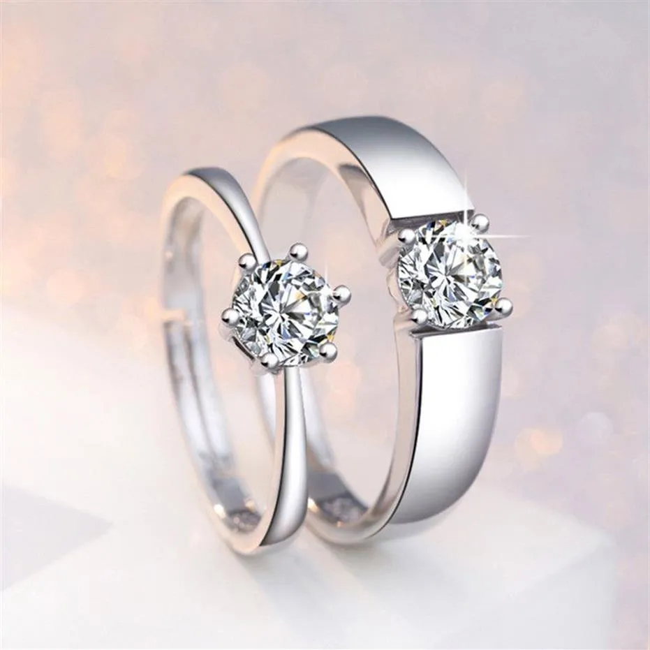 925 Sterling Silver Par Ring Six-Jaw Zircon Fashion Opening Justerbar Ring Women Engagement Wedding Jewelry 2105072528