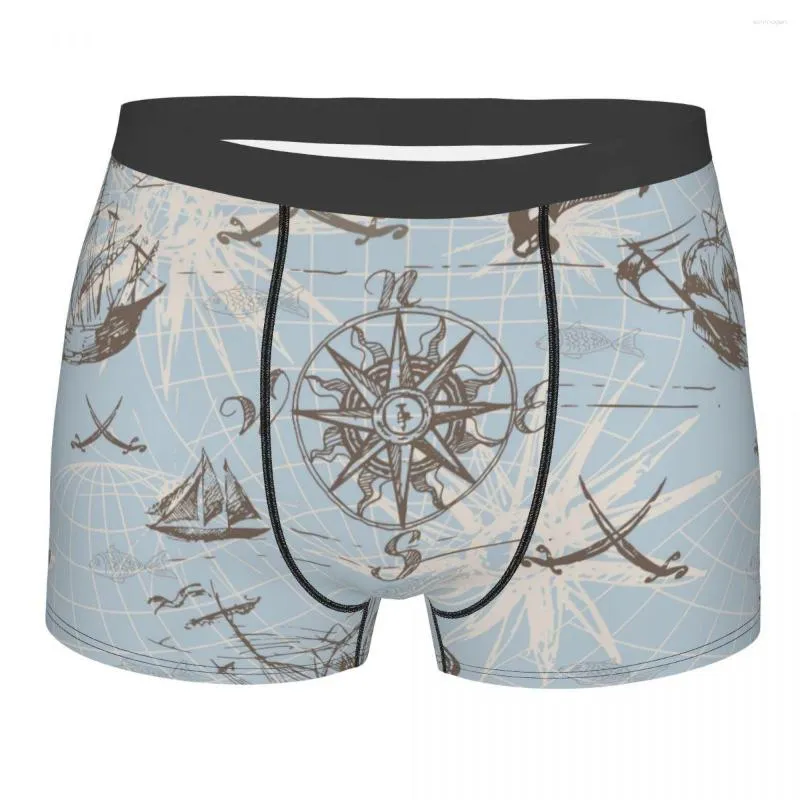 Sous-vêtements Nouveauté Boxer Carte de la mer Short nautique Culotte Slip Sous-vêtements pour hommes Yachts à voile Rout Taille moyenne pour homme Plus Taille