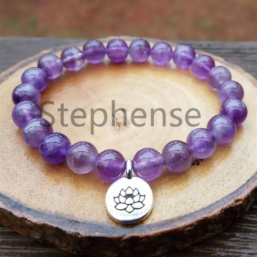 MG0691 Natural 2A Grade Amethyst Bracelet Natural Crystals Healing Heart Chakra Bracelet Trendy Women's Yoga Mala Bracelet317D