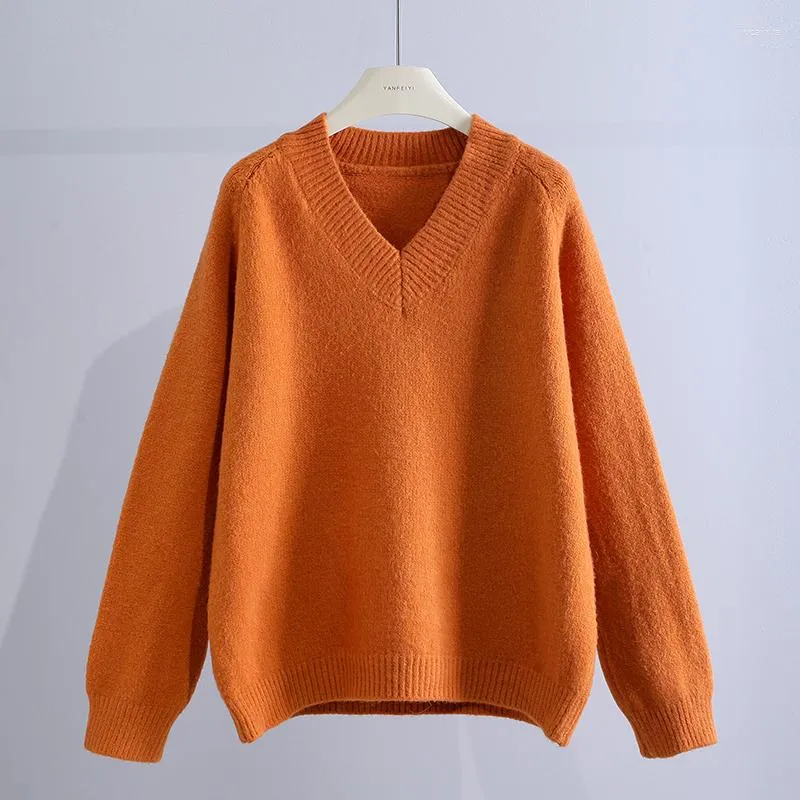 Pulls pour femmes Vintage solide tricoté femmes pull pulls automne orange col en v décontracté tout match femme tire vêtements d'extérieur hauts
