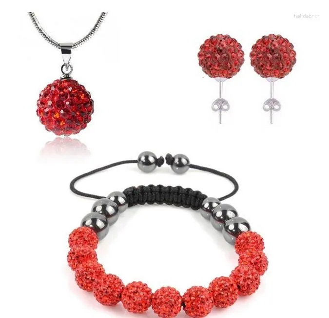 Necklace Earrings Set Mixed Options 10mm Mix Color Wt34ar Red Gray Multicolor Pendant Bracelet With Disco Balls Crystal