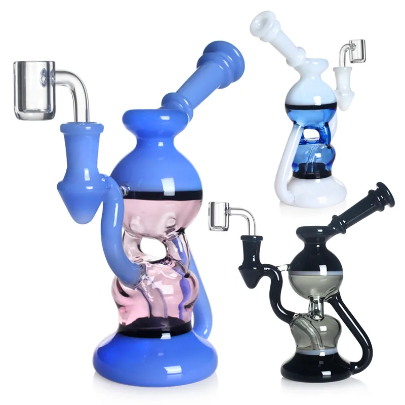 7'' Mixed Color Glass Bong Oil Rigs Hookah Percolator Glass Bubbler Straw Bongs Smoking Water Pipes Dab Recycler With 14mm Quartz Banger