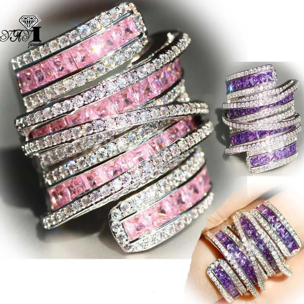 Solitaire Ring Yayi Jewelry Complex Design Amethyst 280pcs Zircon Silver Color Wedding Heart Valentine's Girls Rings 231007