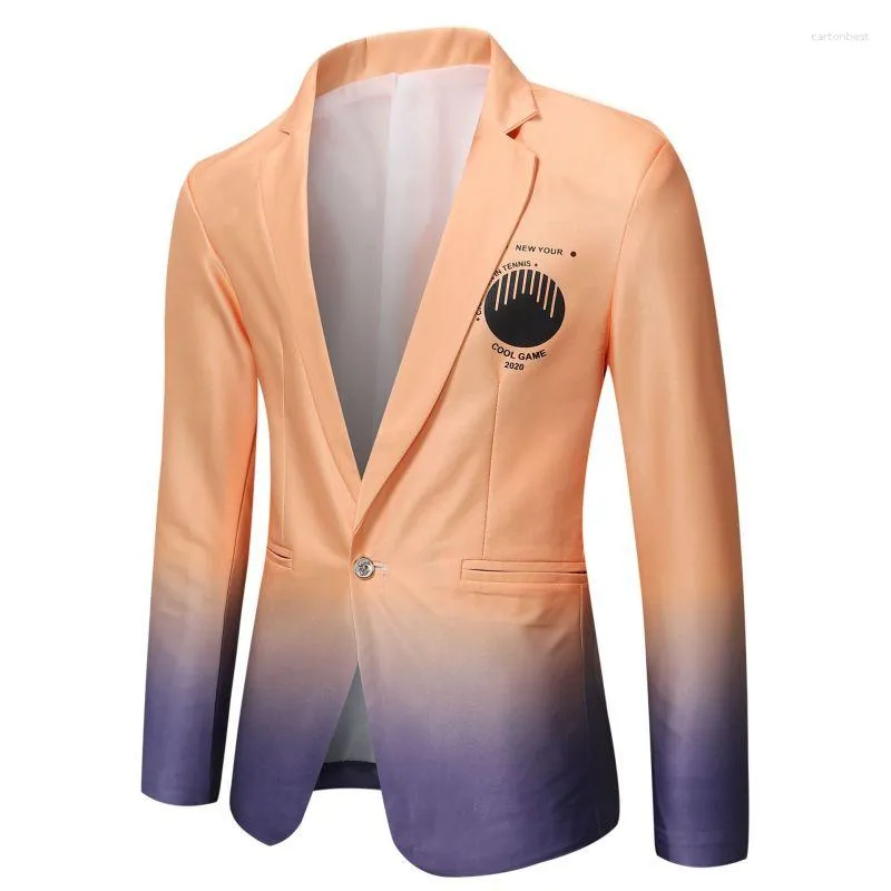 Herrdräkter 23 Spring Personalized Print One Button Suit Gradient Color Man Dress Performance Performance