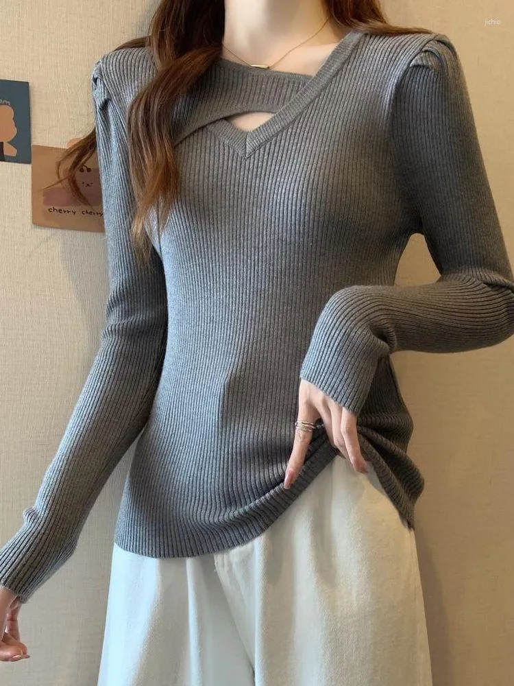 Kobiety swetry jesienne zimowe wełniane swetra pullover dziewczyna pusta puff rękawy wysoki rozciągający szczupły baza bazowa top jumper