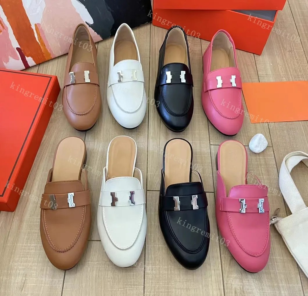 Chaussure Paris Femmes Designer Muisseurs en cuir Broderie imprimée Sandale Sandale Baotou Muler Slippers Métal Chaussures Flat Talon 24363 S