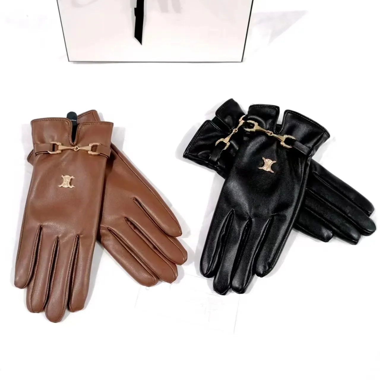 Five Fingers Gloves Gants en cuir d'hiver pour femmes en peau de mouton à écran tactile en peluche pour le cyclisme avec des gants chauds et isolés en peau de mouton