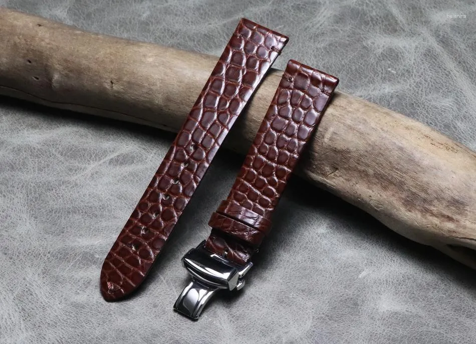 Titta på band handgjorda tunna alligator Watchband 16mm 18mm 19mm 20mm 21mm 22mm kvalitet äkta krokodil läderband remmen fjärilspännen
