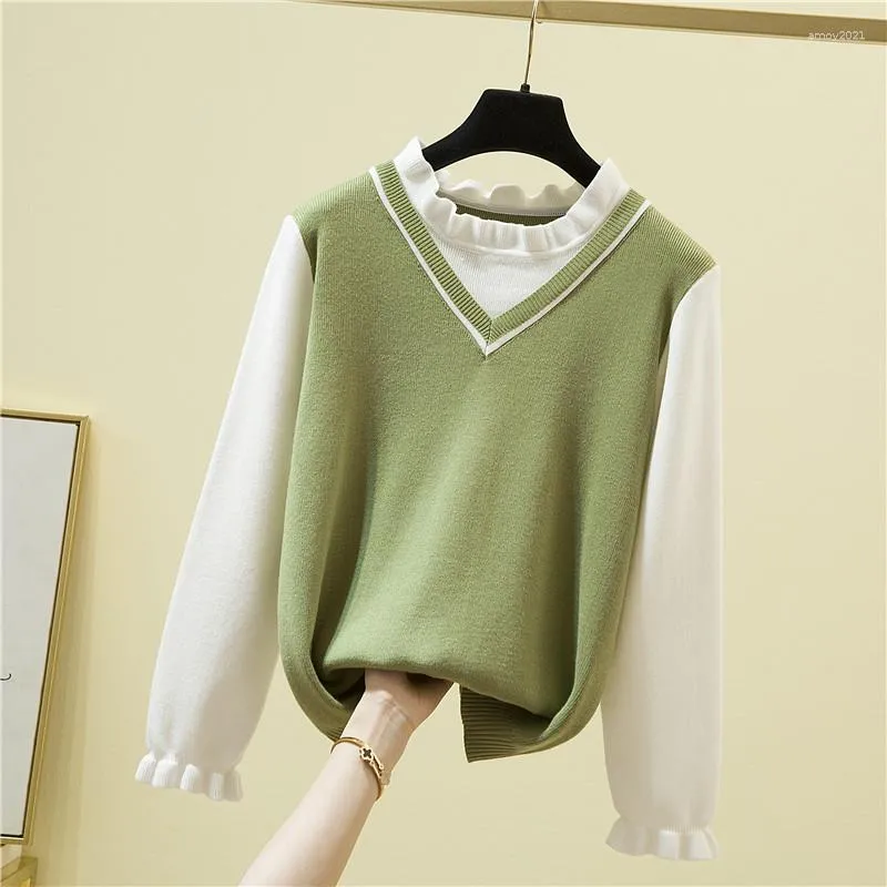 Maglioni da donna 2023 maglione slim primavera casual maglione invernale lavorato a maglia a maniche lunghe con volant pullover da donna patchwork