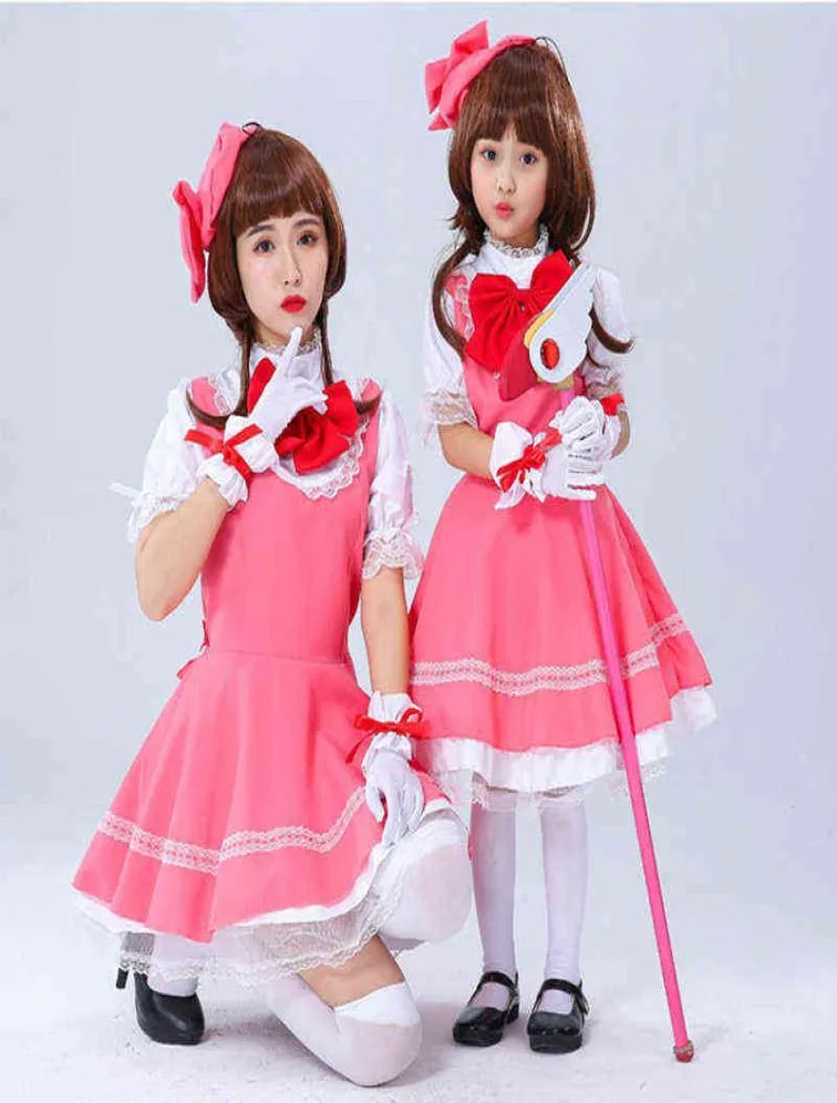 Nieuwe Anime Meisjes Roze Card Captor Sakura Kinomoto Sakura Prinses Jurk Cosplay Kom Lolita Jurk Voor Kids Party Leuke Jurk L2207153892967