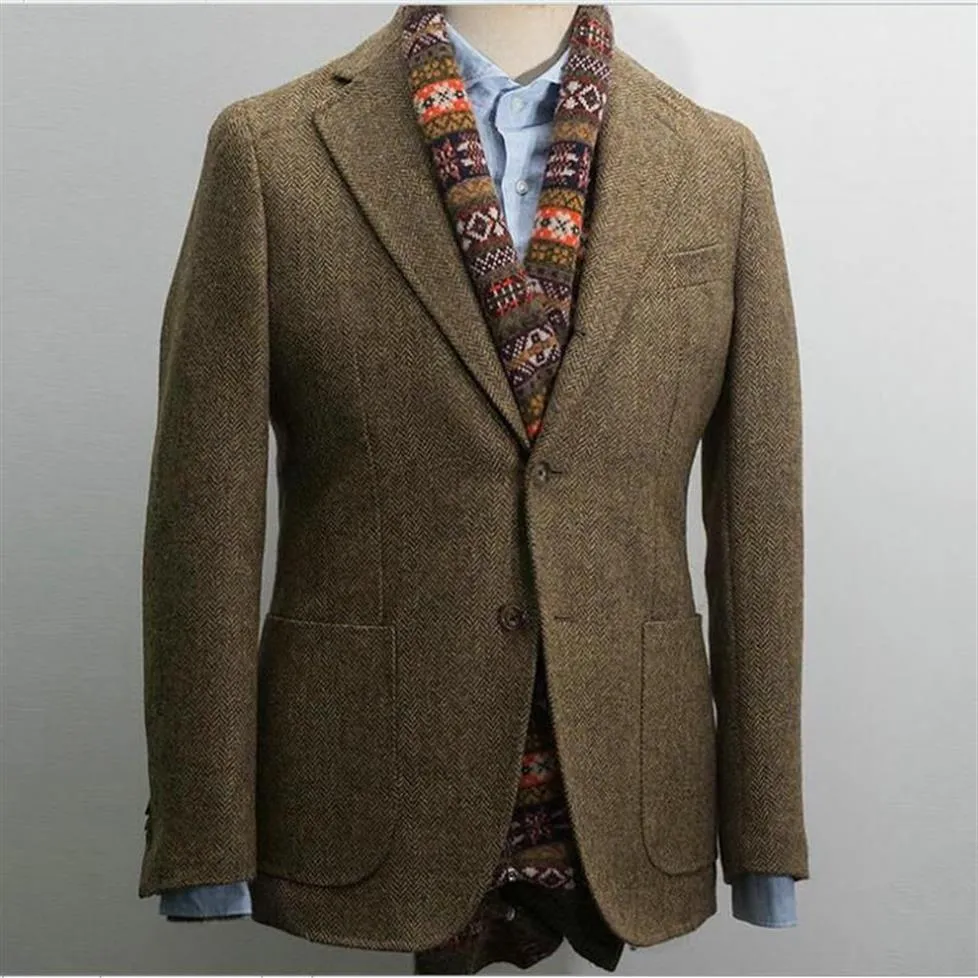 Costumes pour hommes Blazers 2021 Veste en tweed pour hommes Manteau marron Manteaux à chevrons sur mesure Blazer Masculino Men300L