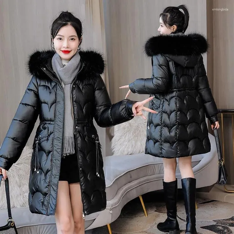 Women's Trench Coats 2023 Winter Jacket Parkas Women Coat Fur Collar Hooded Overcoat Female Thick Warm Cotton Padded Puffer Parka Outwear