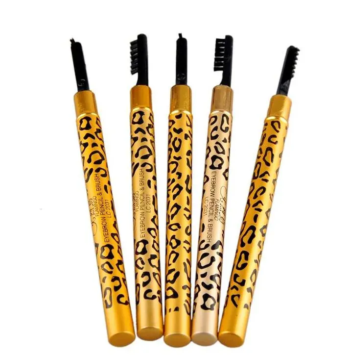 Sexy Leopard Eyebrow Pencil Waterproof Longlasting Eye Brow Pencil & Brush Makeup Eyebrow Enhancers Coffee Black Gray Brown Pen