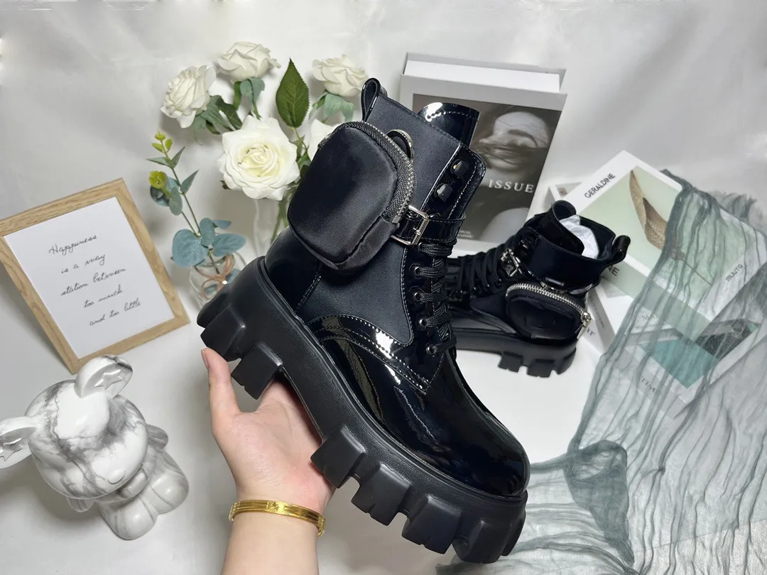 Avec paquet bottes noir lacets nouvelle poche muffin bottine portefeuille plate forme botte tendance mode