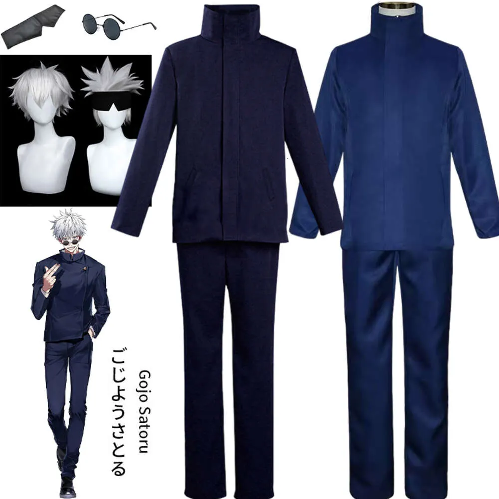 Anime Gojo Satoru Cosplay Jujutsu Kaisen Costume Cosplay Magliette e camicette Pantaloni Benda Sull'occhio Occhiali Festa di Halloween Uomini Uniforme Wigscosplay