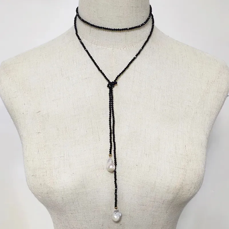 Chokers tillbehör pärlhalsband kvinnor långa kristallpärlor tröja krage halsband 20mm barock pärlhänge hals smycken 231007