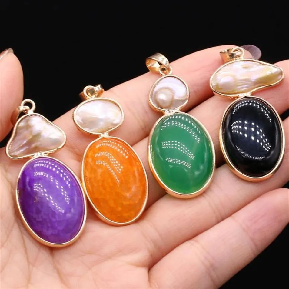 Pendanthalsband Natural Stone Mother of Pearl Shell Agates Charms för smycken som tillverkar DIY -halsbandstillbehör Gift Size 20x45mmp275q