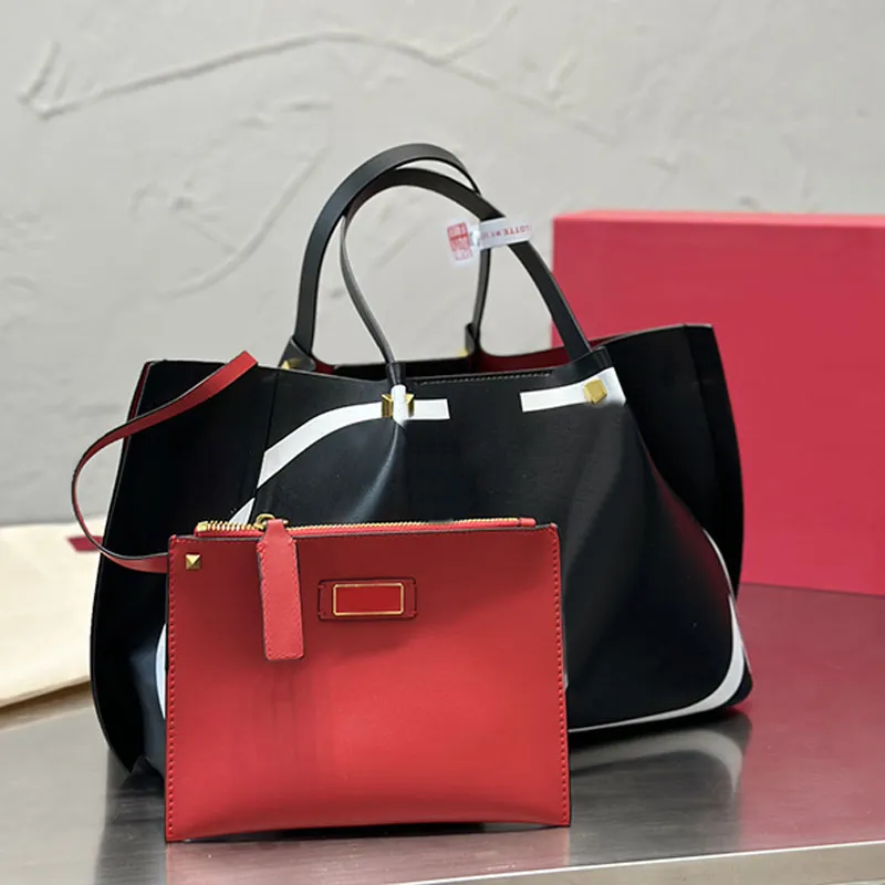 Klassisk Tote Shopping Bag Rivet Handväskor Purse äkta läder Fashion Letters Zipper små plånböcker stora kapacitetsfickor flera färger
