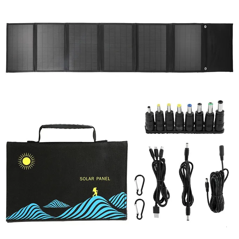 Laddare 100W Solpanel Folding Bag USB DC Output Charger Portable Foldbar laddningsenhet utomhus strömförsörjning 231007