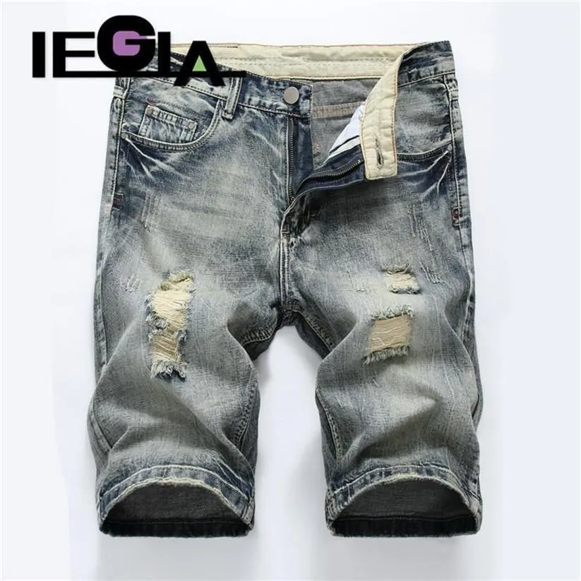 Jeans Man Summer Shorts Fashion Casual Trousers Stretch Mens Short Denim Jean Ripped Jeans for Men Streetwear1228G