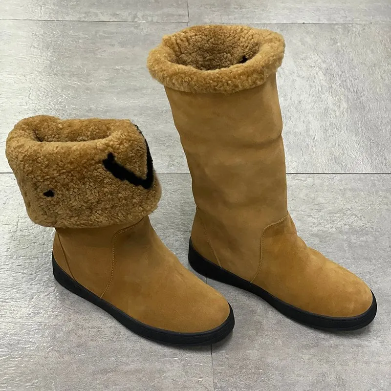 designer boots snow boot women snowdrop flat ankle boots soft wool fur suede leather shoes winter martin boots printing over the knee boots 35-41 no329