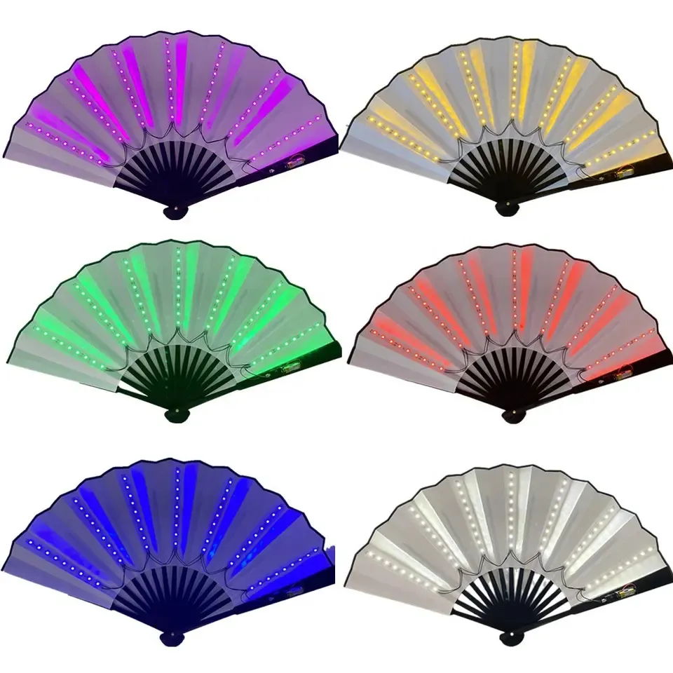 13 pulgadas Luminoso plegable Fan de rave LED Play Colorful Hand Hand Hold Abanico LED FANS para Dance Neon DJ Night Club Fiesta