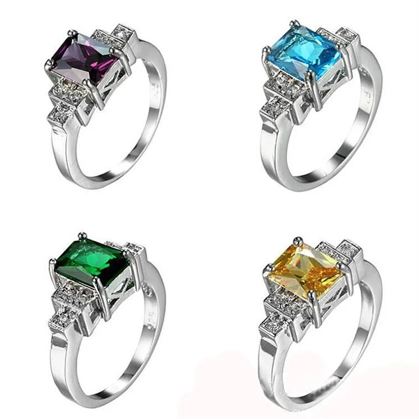 Luckyshien Family Friend Higpts Rings Amethyst Topaz Square Rings 925