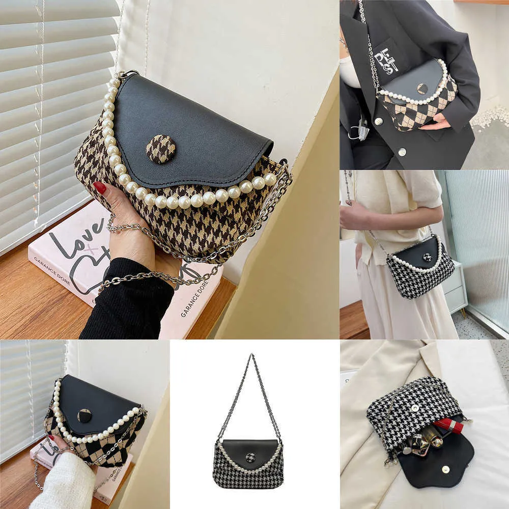 Lady Evening Bags Grid Pearl Chain Bag for Women's Early Autumn New Fashion Texture Shoulder Korean Version Casual Crossbody 230828