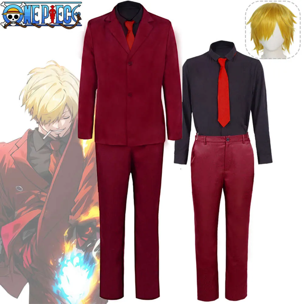 Anime pirates Sanji cosplay kostium mężczyźni Sanji czerwony mundur garnitur Kostium Halloween na Mencosplay