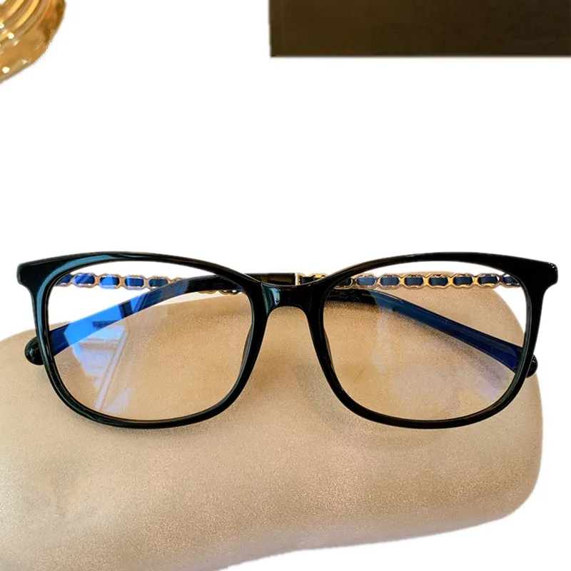 New Desig Celebs 409 Women Plank Square Plain Glasses Frame 54-16-140 Chain+Leather Designed Leg for Prescription fullset case