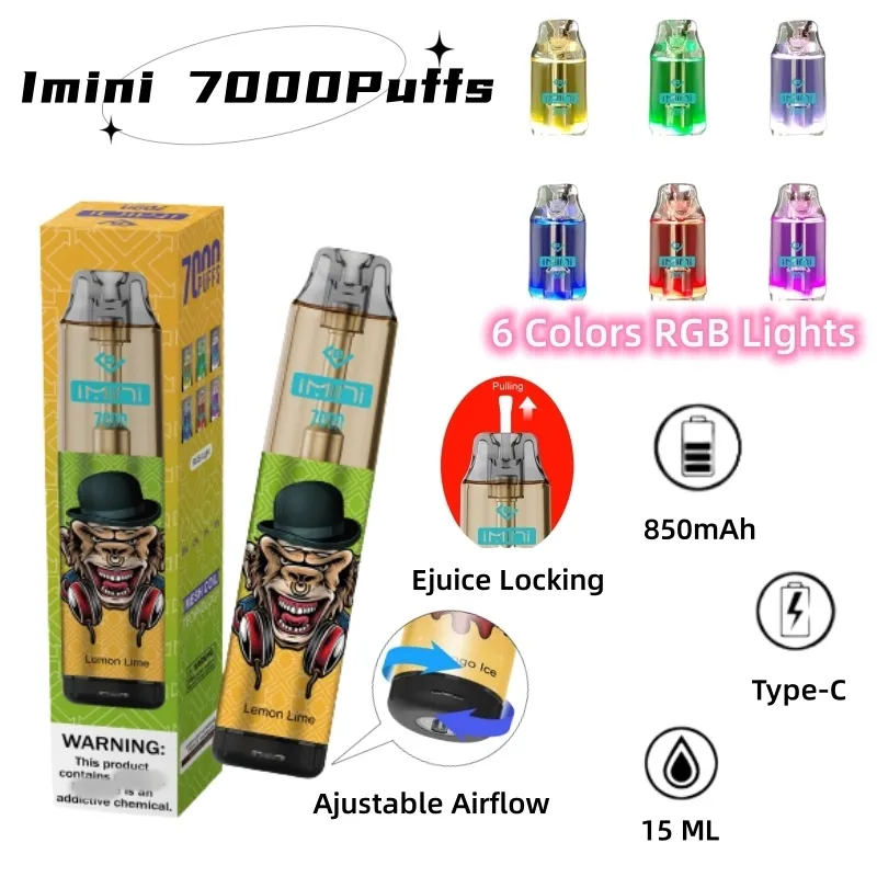 Imini 20 mg force en gros Slovaquie UK Europe populaire 7000puffs stylo vape jetable 15 ml avec 20 saveurs stylo de narguilé.