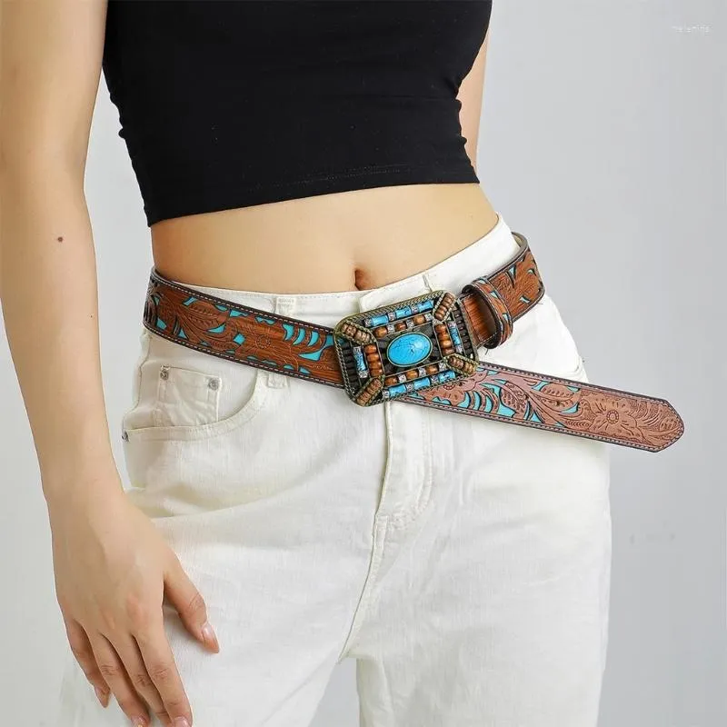 Belts Ethnic Jeans Belt Engraved Pattern Pin Buckle Lady Accessories Waist Decors