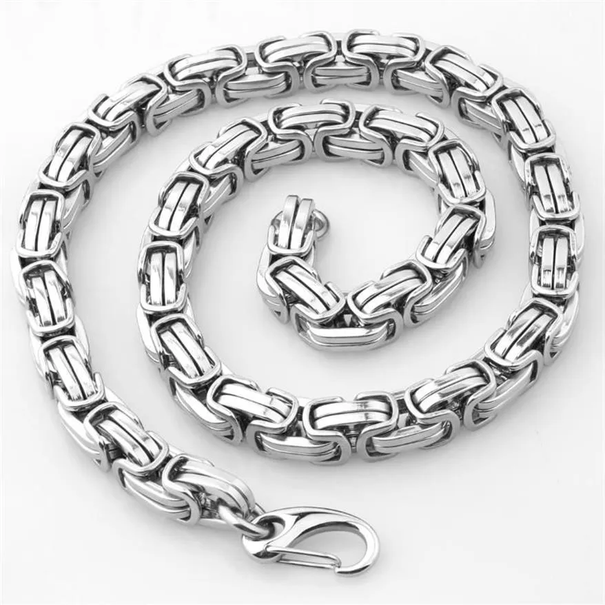 Chaîne byzantine couleur argent pour hommes, 8, 12, 15mm de large, en acier inoxydable 316L, boîte à collier, chaîne personnalisée, bijoux à la mode 7-40 256I