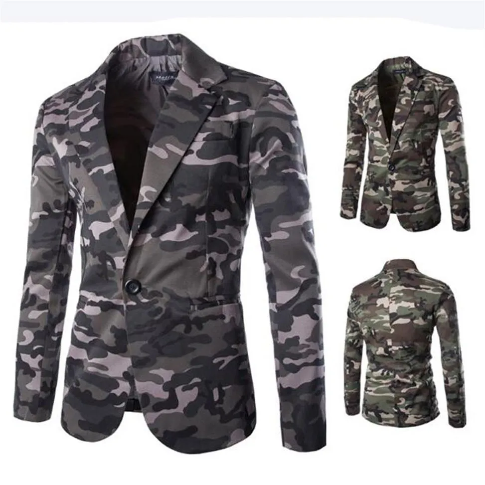 Giacca da uomo nuova giacca slim fit giacca da uomo moda blazer mimetico stile casual giacca militare a bottone singolo per uomo265P